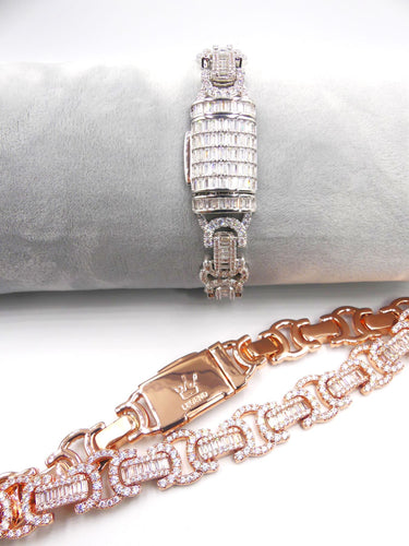 18k Rose Gold Plated Iced Stylized 14mm Cuban Bracelet Urban Hip-Hop Accessories