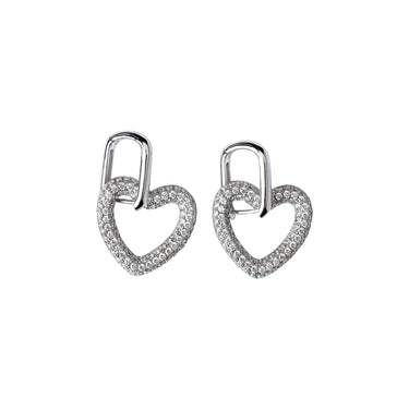 Iced Heart Charm White Gold Earrings.