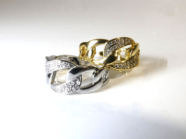 White Gold Plated - Sterling Silver Cuban Ring & CZ