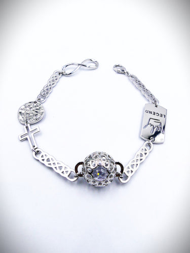 Infinity White Gold Plated Bracelet, Stylish Mystical Fashion Theme, Man's and Woman's Jewelry