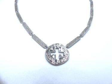 Coin with Cross Pendant Iced 18K White Gold Plated Infinity Necklace Mystical Stylish Men's Woman's Accessories