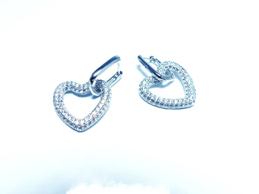 Iced Heart Charm White Gold Earrings.