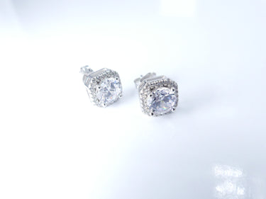 Iced 6mm Square Cluster Stud Silver Earrings