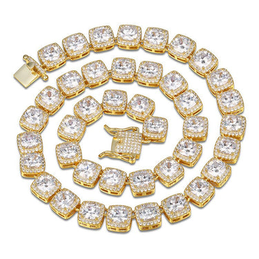 Gold Cushions Chain with Cubic Zirconia, Stylish Man's or Woman's Accessories at Jewellery Legend