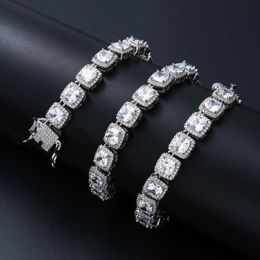 White Gold Cushions Chain with Cubic Zirconia, Stylish Man's or Woman's Accessories at Jewellery Legend