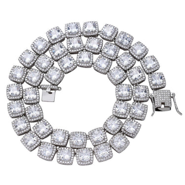 White Gold Cushions Chain with Cubic Zirconia, Stylish Man's or Woman's Accessories at Jewellery Legend