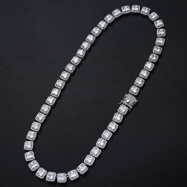 White Gold Cushions Chain with Cubic Zirconia, Stylish Man's or Woman's Accessories at Jewellery Legend
