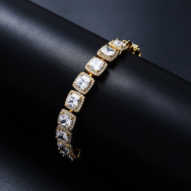 Gold Cushions Bracelet with Cubic Zirconia, Stylish Man's or Woman's Accessories at Jewellery Legend