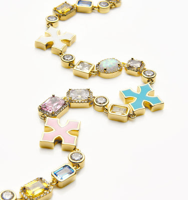 Vibrant Pink Bling Multi-Gem Necklace – Streetwear Edition