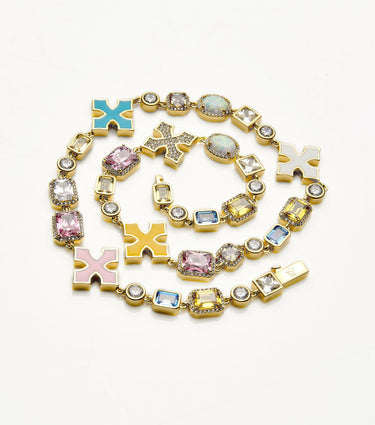 Vibrant Pink Bling Multi-Gem Necklace – Streetwear Edition