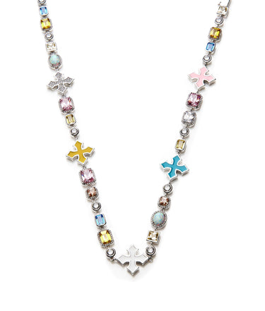 Vibrant Pink Bling Multi-Gem Necklace – Streetwear Edition