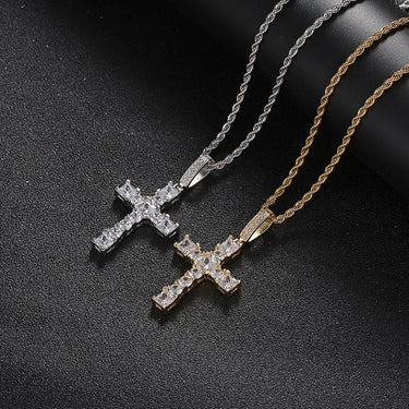 60mm White Gold Iced Noble Cross Pendant