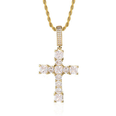 60mm White Gold Iced Noble Cross Pendant